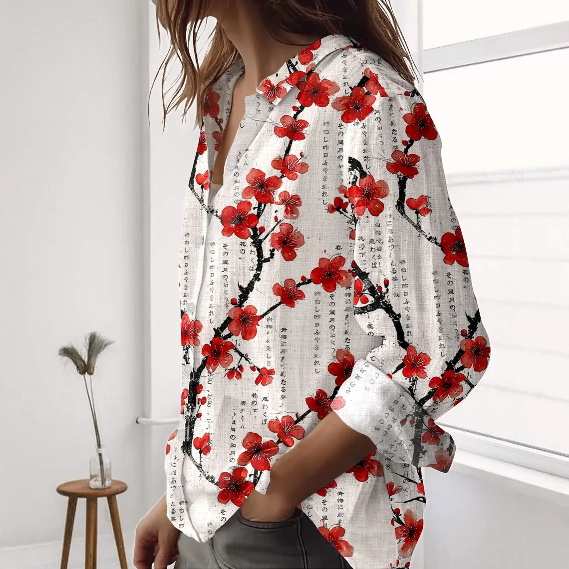 Cherry Blossom Japanese Blouses Shirt