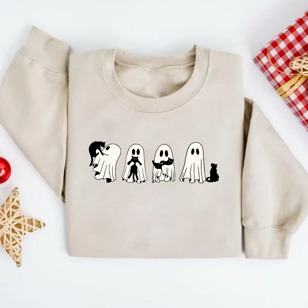 Halloween Black Cat & Ghost Comfort Colors Shirt-Magmoo