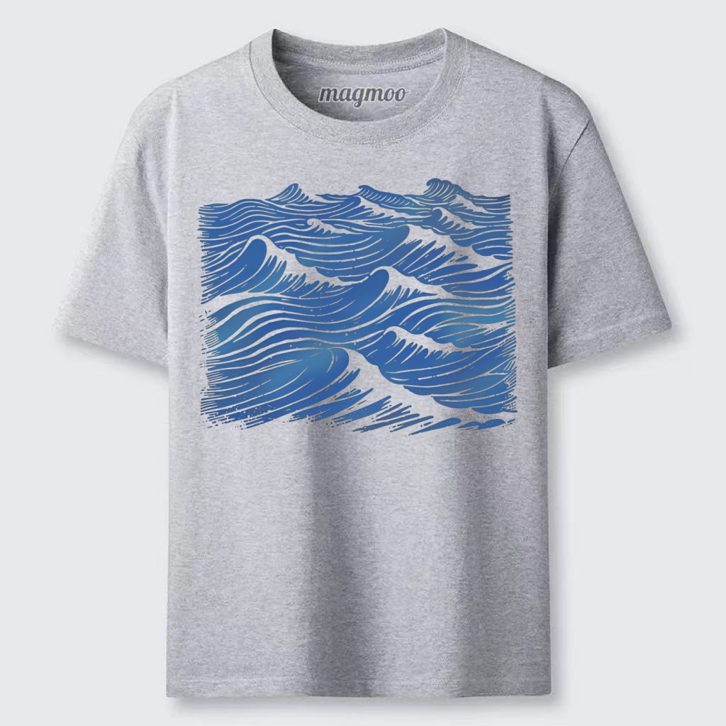 Magmoo Blue Woodcut Waves T-shirt