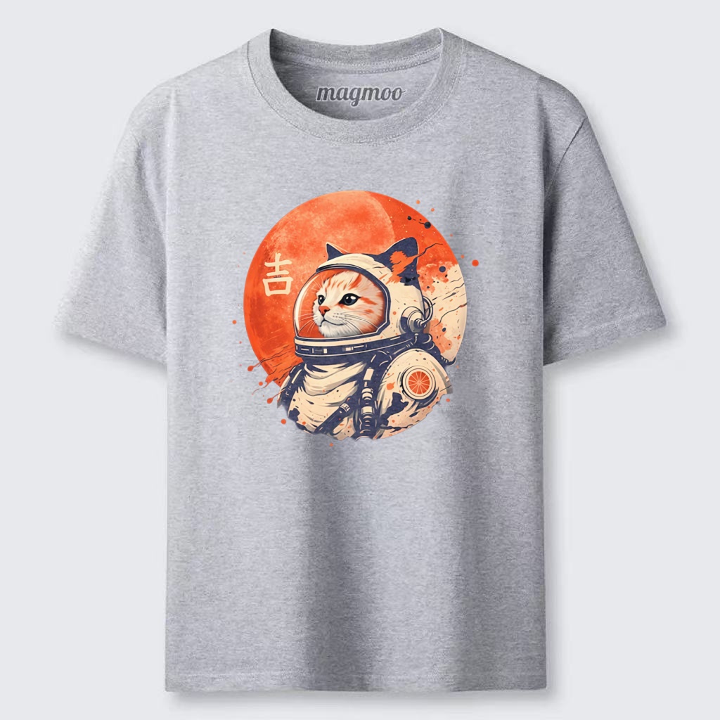 Magmoo Japanese Minimalist 1950s Retro Space Cat Good Luck Kanji T-shirt