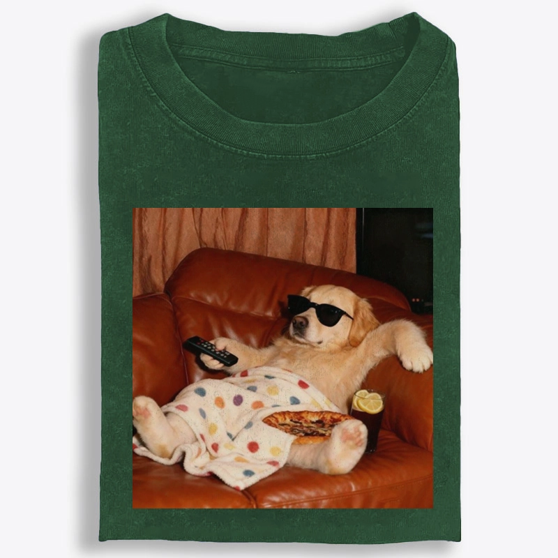 Golden Retriever Relaxing On Couch Retro Washed T-Shirt