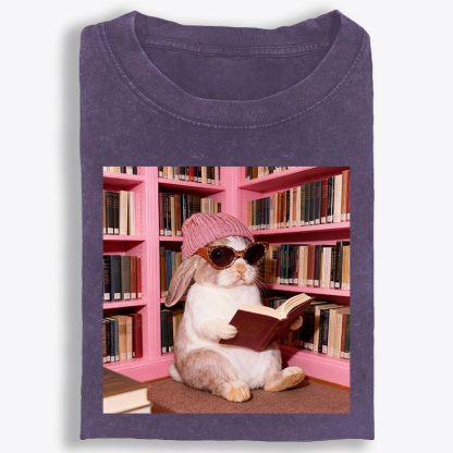 Bunny Bookish Rabbit Retro Washed T-Shirt