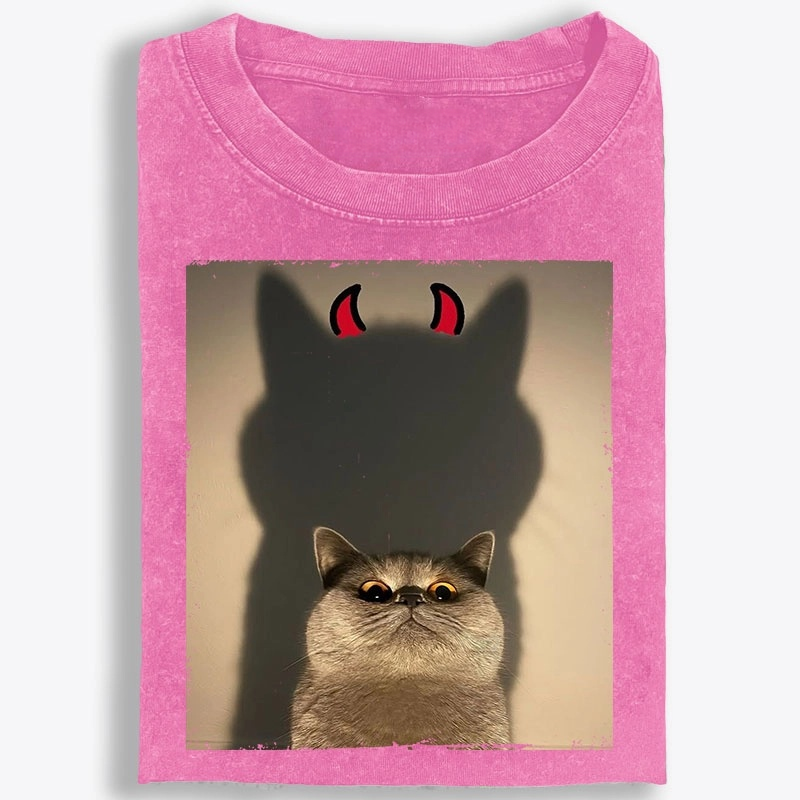 Demon Shadow Cat Meme Retro Washed T-Shirt
