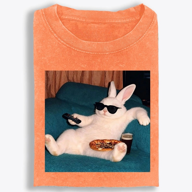 Couch Potato Bunny Retro Washed T-Shirt
