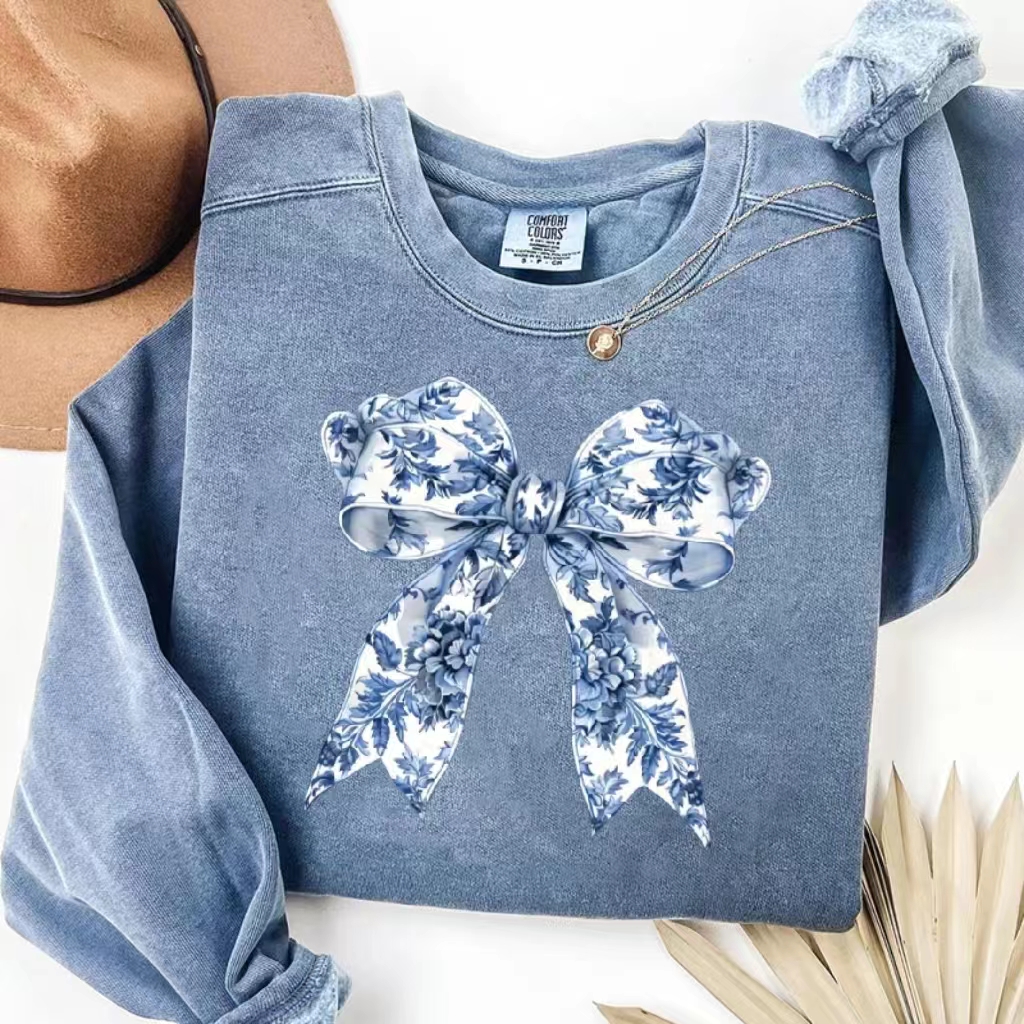 Comfort Colors Cute Blue Bow Trendy T-shirt/Sweatshirt