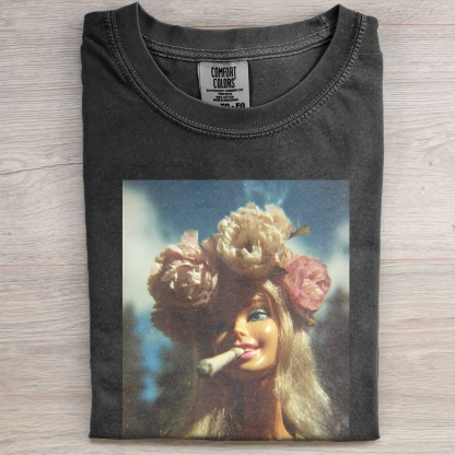 RETRO BARBIECORE DOLL FLOWER SMOKING TEE-Magmoo
