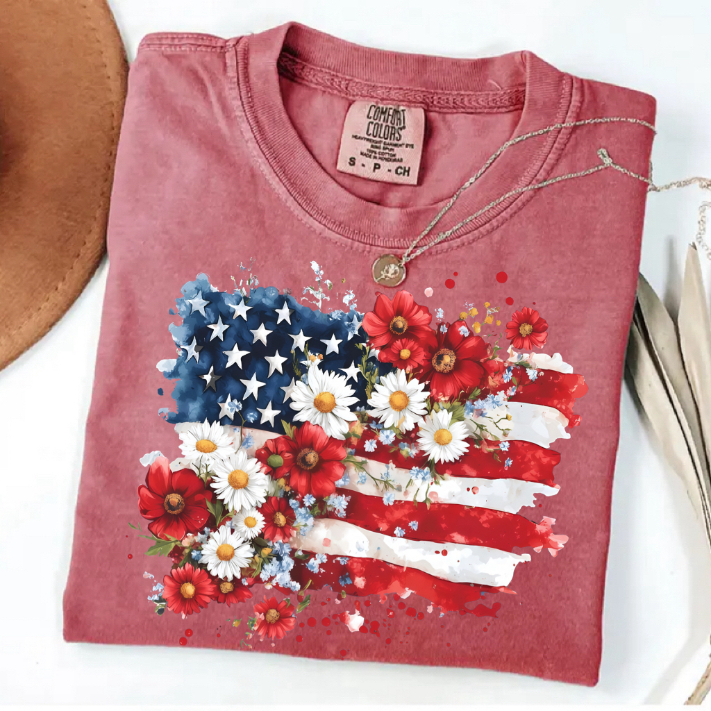 Comfort Colors Flora American Flag T-Shirt