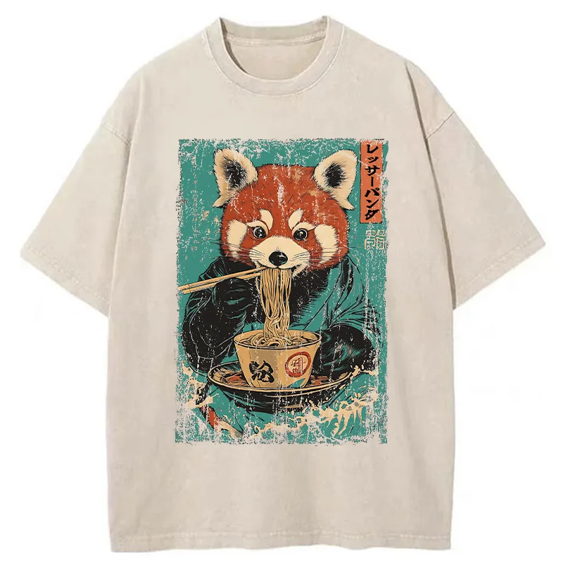 Magmoo Raccoon Eating Ramen Washed T-Shirt