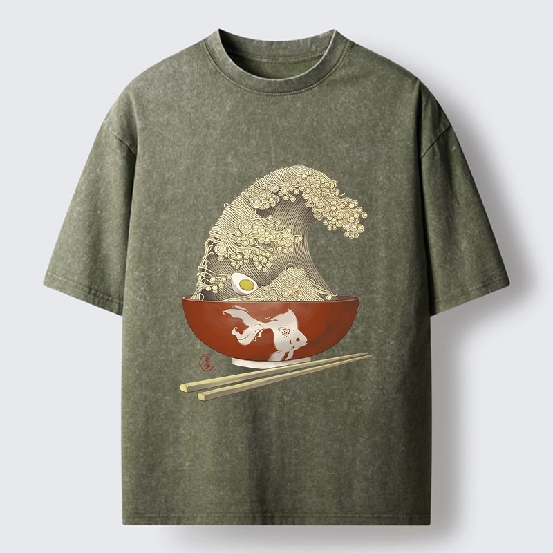 Magmoo Kanagawa Noodle Wave Food Art Washed T-Shirt