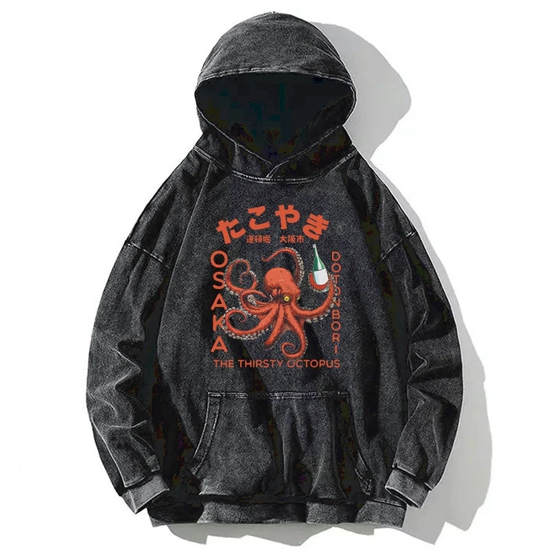 Magmoo Octopus Drinks Soju Washed Hoodie