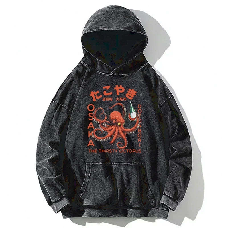 Magmoo Octopus Drinks Soju Washed Hoodie