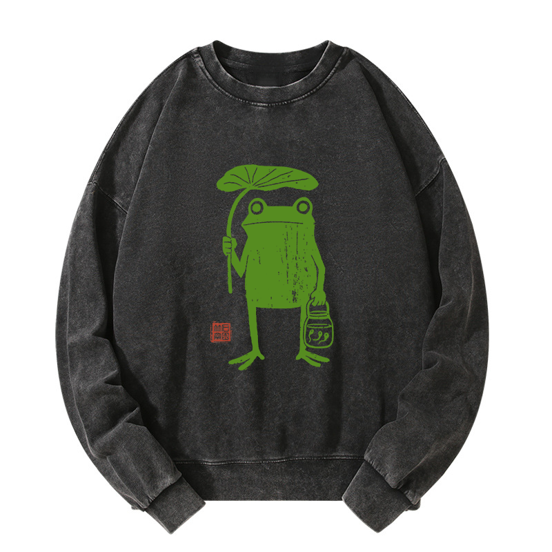 Magmoo Frogs Taking Shelter From The Rain Washed Sweatshirt
