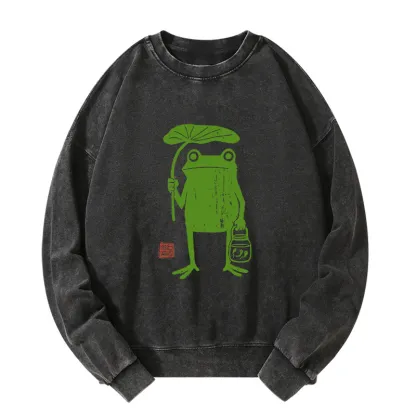 Magmoo Frogs Taking Shelter From The Rain Washed Sweatshirt