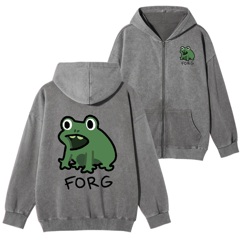Magmoo Funny Forg Japan Washed Zip Hoodie