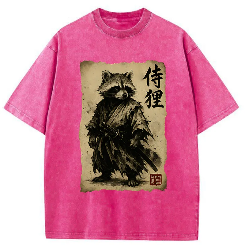 Magmoo Retro Raccoon Samurai Washed T-Shirt