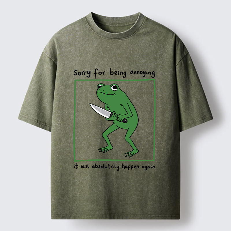 Magmoo Frog Holding A Knife Japan Washed T-Shirt