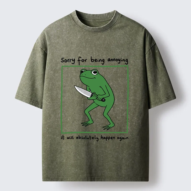 Magmoo Frog Holding A Knife Japan Washed T-Shirt