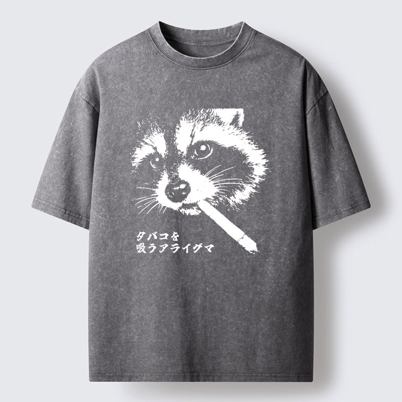 Magmoo Somking Raccoon Washed T-Shirt