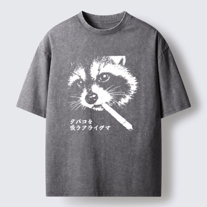 Magmoo Somking Raccoon Washed T-Shirt