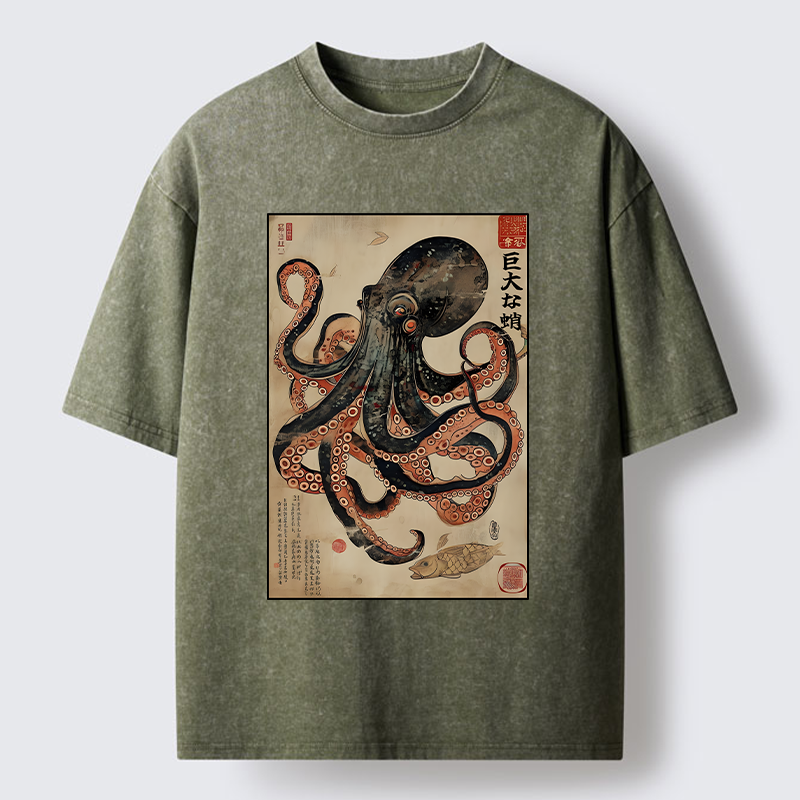 Magmoo Retro Octopus Painting Washed T-Shirt