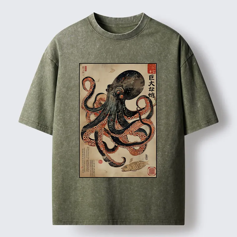 Magmoo Retro Octopus Painting Washed T-Shirt