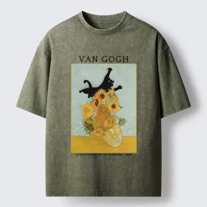 Magmoo Cat Attacks Vase Washed T-Shirt
