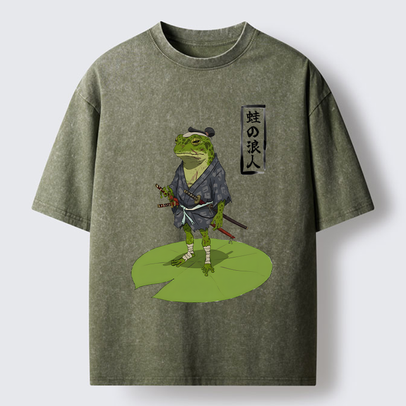 Magmoo Frog Japanese Samurai Washed T-Shirt