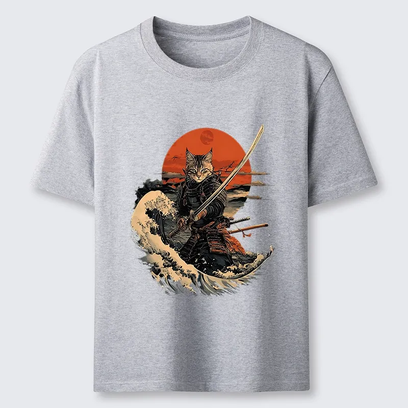 Magmoo Handsome Cat Samurai Japanese Classic T-Shirt-Magmoo
