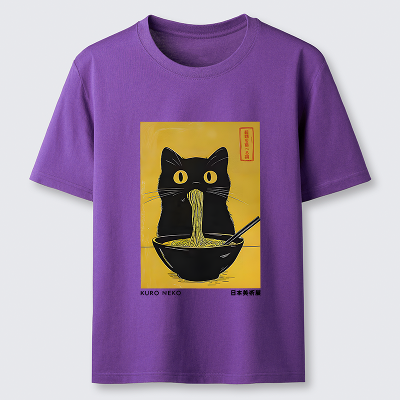 Magmoo Black Cat Eats Ramen In Big Bites Classic T-Shirt-Magmoo