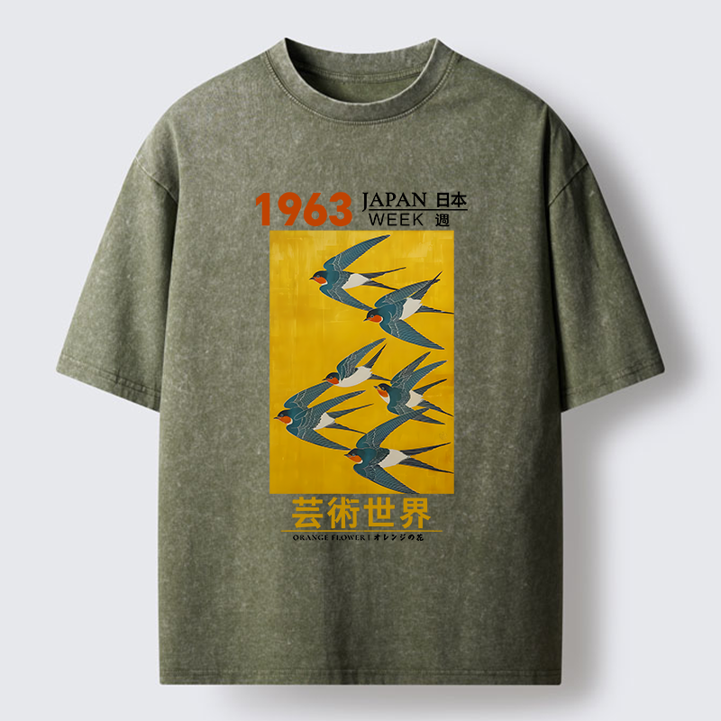 Magmoo Swallow Poster Washed T-Shirt-Magmoo