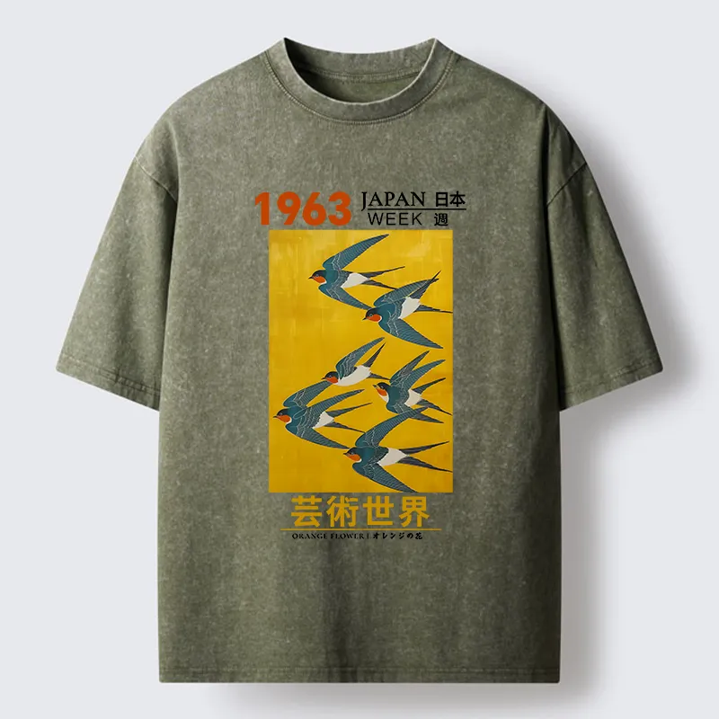 Magmoo Swallow Poster Washed T-Shirt-Magmoo