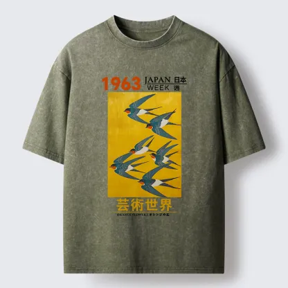 Magmoo Swallow Poster Washed T-Shirt-Magmoo