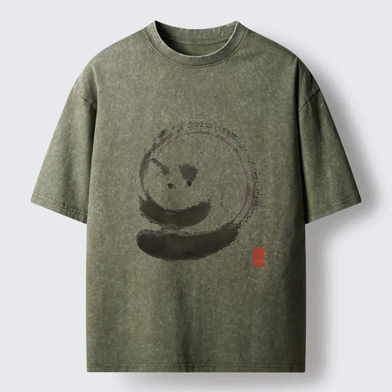 Magmoo Ink Painting Of A Fat Cat Washed T-Shirt-Magmoo