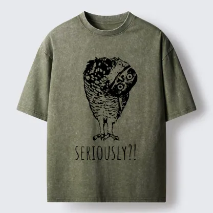 Magmoo Owl's Question Washed T-Shirt-Magmoo