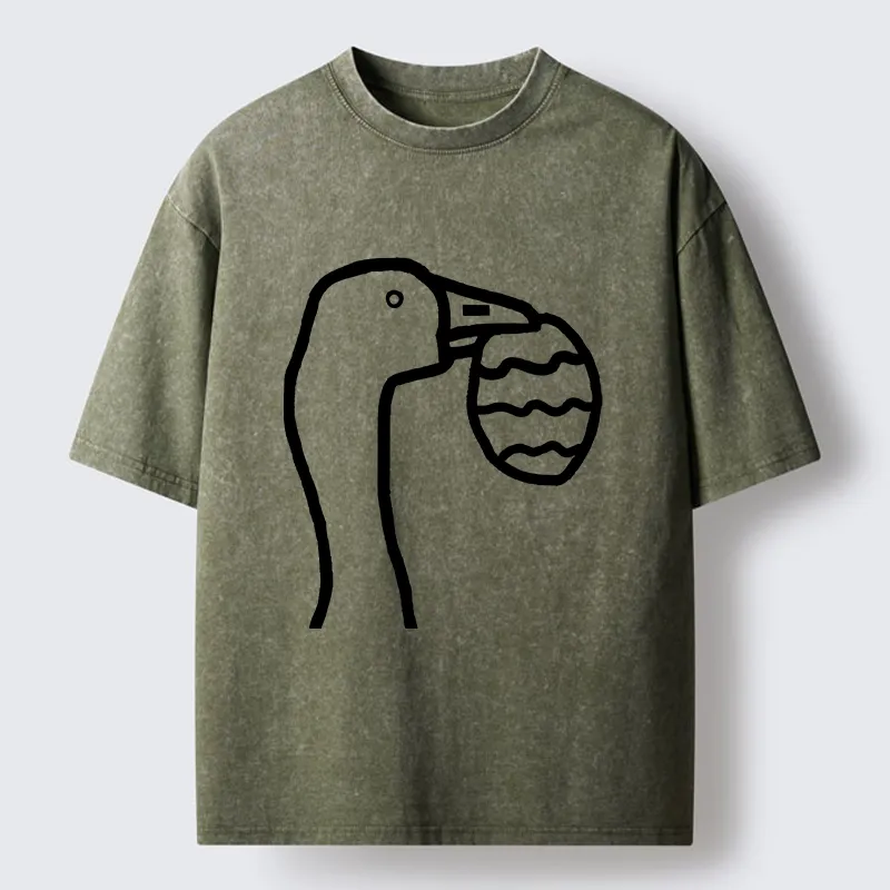 Magmoo Goose Carrying An Egg Washed T-Shirt-Magmoo