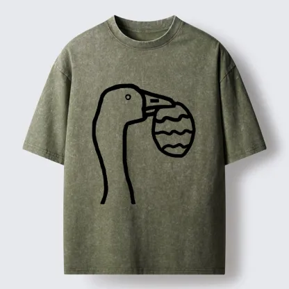 Magmoo Goose Carrying An Egg Washed T-Shirt-Magmoo