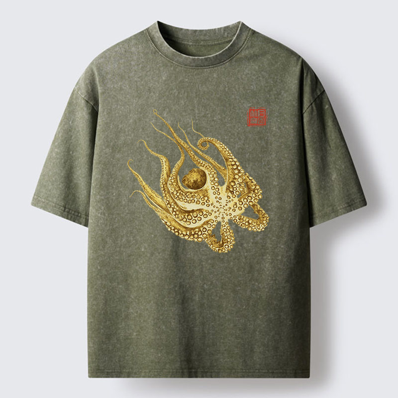 Magmoo Golden Octopus Washed T-Shirt-Magmoo
