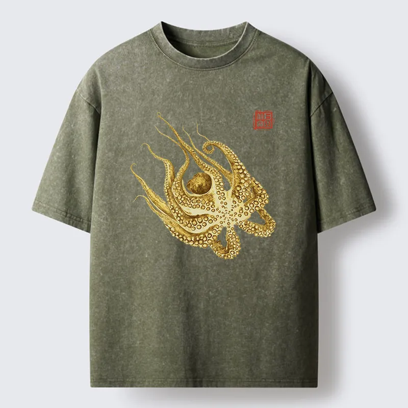 Magmoo Golden Octopus Washed T-Shirt-Magmoo