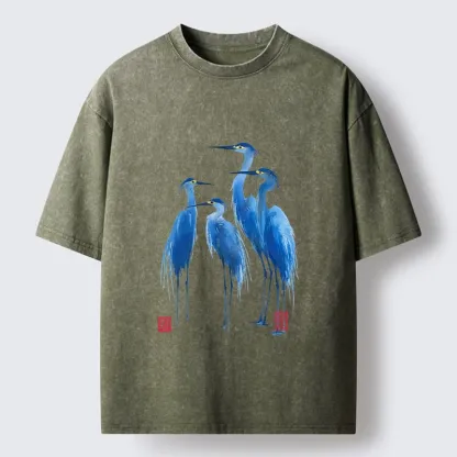 Magmoo Flocks Of Great Blue Herons Washed T-Shirt-Magmoo