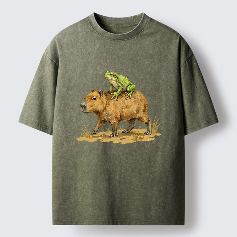 Magmoo Frog Riding A Capybara Washed T-Shirt