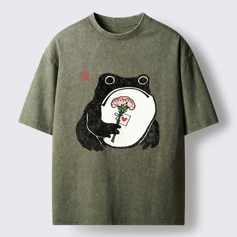 Magmoo The Frog Holding A Carnation Washed T-Shirt-Magmoo