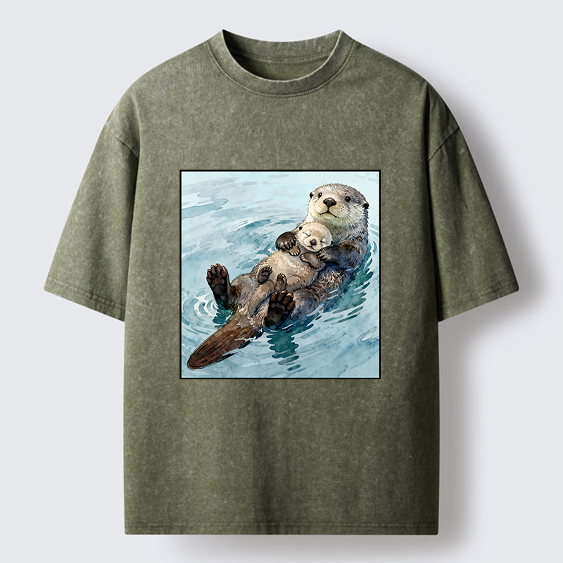 Magmoo Adorable Sea Otters Washed T-Shirt-Magmoo