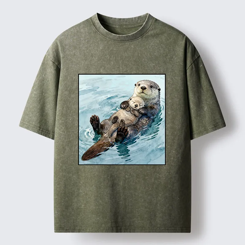 Magmoo Adorable Sea Otters Washed T-Shirt-Magmoo