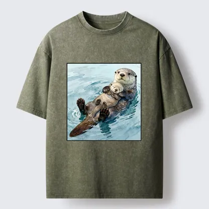 Magmoo Adorable Sea Otters Washed T-Shirt-Magmoo