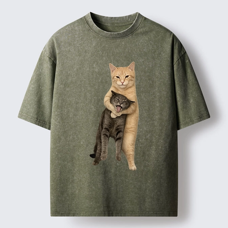 Magmoo Orange Cat’s Tight Embrace Washed T-Shirt-Magmoo