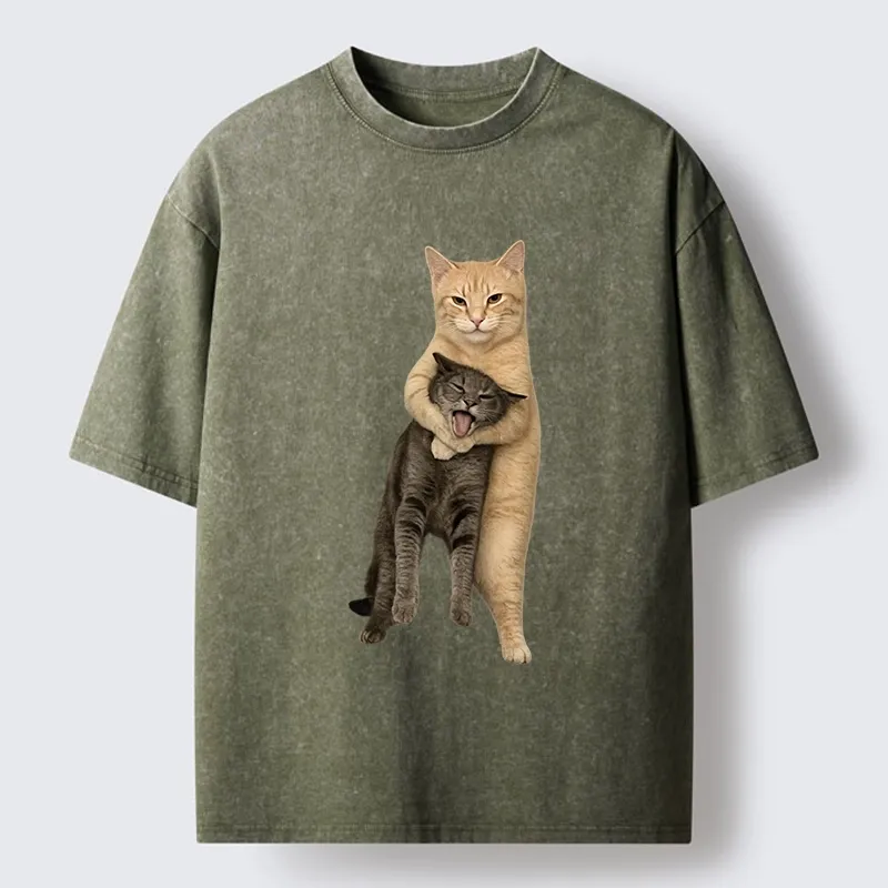 Magmoo Orange Cat’s Tight Embrace Washed T-Shirt-Magmoo