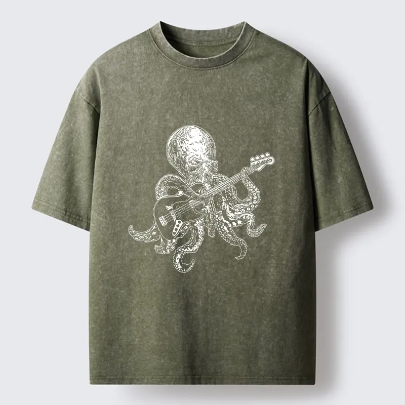 Magmoo Octopus Bassist In The Deep Washed T-Shirt-Magmoo