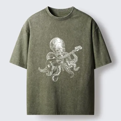 Magmoo Octopus Bassist In The Deep Washed T-Shirt-Magmoo
