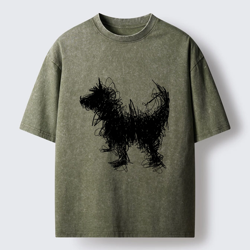 Magmoo Expressive Line Art Of A Dog Washed T-Shirt-Magmoo