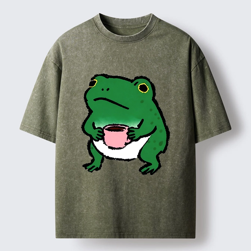 Magmoo Green Frog Coffee Washed T-Shirt-Magmoo